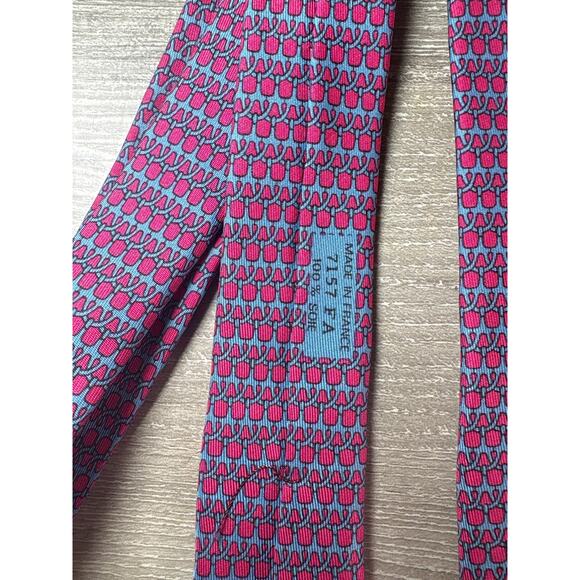 Hermes Paris Silk Tie 7157 FA- Pink Blue Link Geometric Pattern (Circa 2015) EUC - Picture 2 of 6